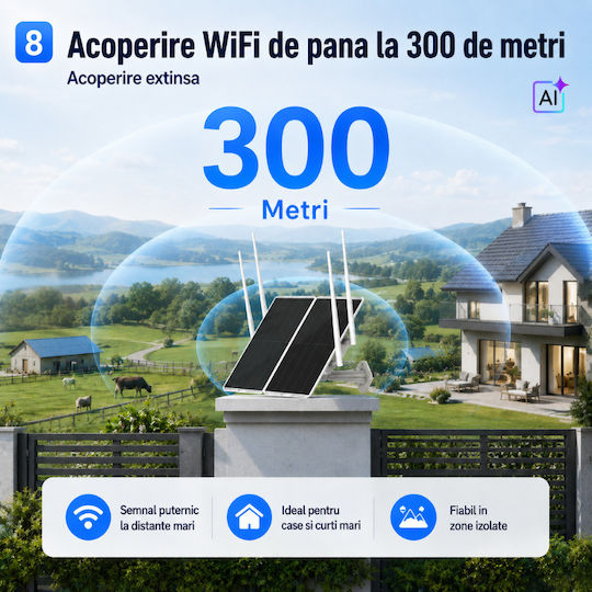 Router solar 4G cu panou dual de 30 W baterie de 30 000 mAh acoperire de 300 metri pentru camere IP de exterior
