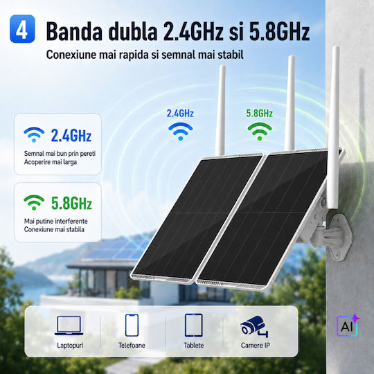 Extensor WiFi Solar de Exterior Acoperire 300 Metri Gamă Panou Solar Dual 30w Baterie 30000mah Bandă Dublă 2.4ghz 5ghz Ip Camere de Supraveghere