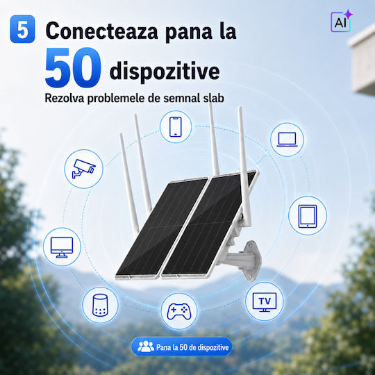 Router solar 4G cu panou dual de 30 W baterie de 30 000 mAh acoperire de 300 metri pentru camere IP de exterior