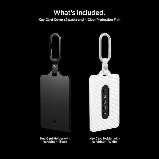 Spigen 2 Pack Card Holder Acp11405 Tesla Key Universal 2x Carabiner 4x Protective Film White Black Acp11405;to243