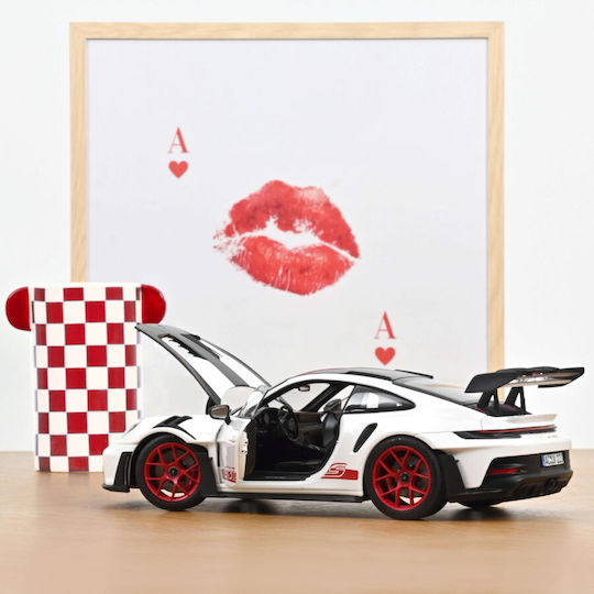Model Mașină Porsche 911 GT3 RS Weissach Pack 2022 Alb Roșu Pyro Scara 1:18 Norev