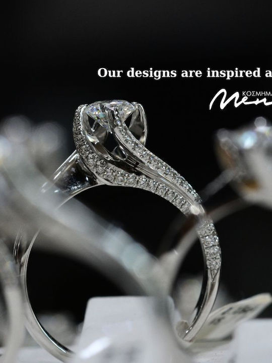 Mentzos Einzelner Steine Ring aus Weißgold 18K mit Diamant