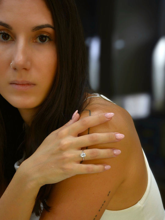 Mentzos Einzelner Steine Ring aus Weißgold 18K mit Diamant