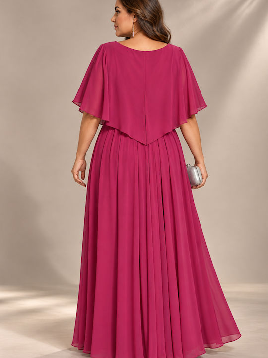 Summer Maxi Dress for Wedding Christening Drape Satin Magenta