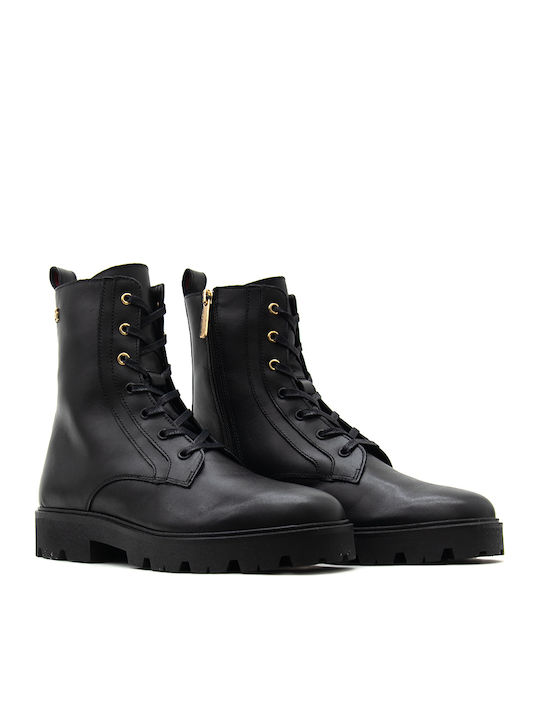 Leder Damen Biker-Stiefel Schwarz