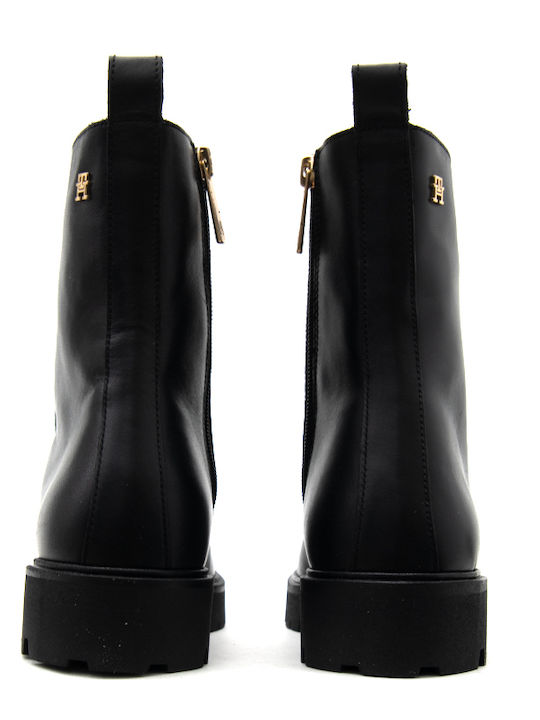 Leder Damen Biker-Stiefel Schwarz