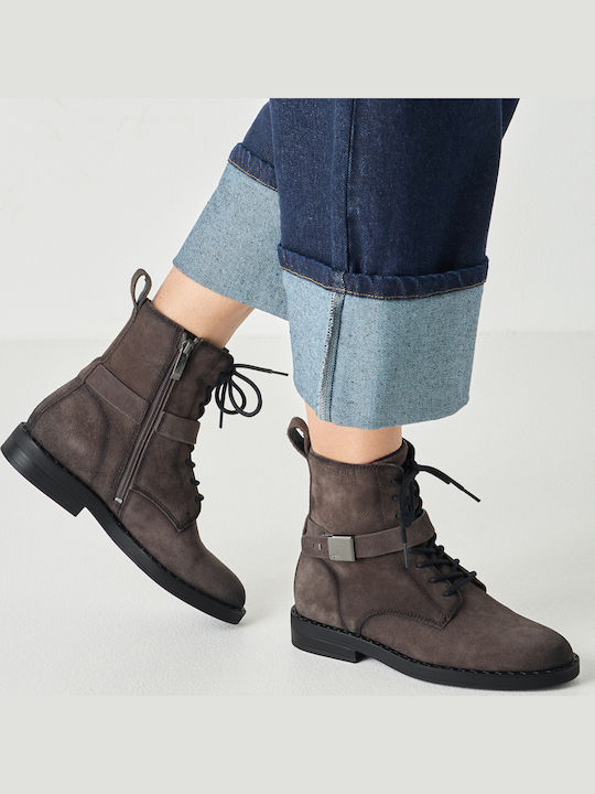 Wildleder Damen Kampfstiefel Braun