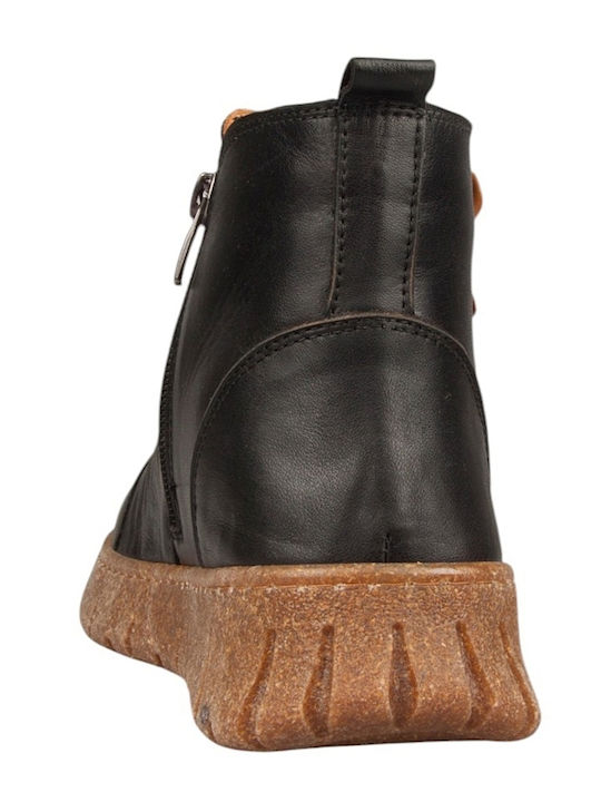 Leder Damen Stiefeletten Schwarz
