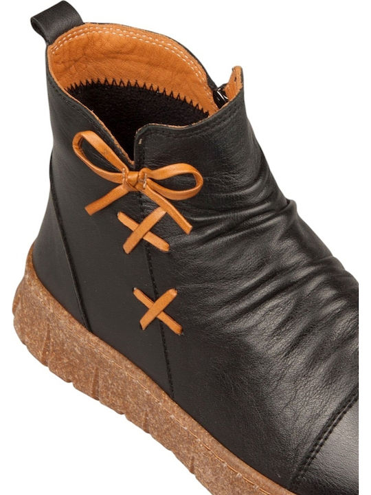 Leder Damen Stiefeletten Schwarz
