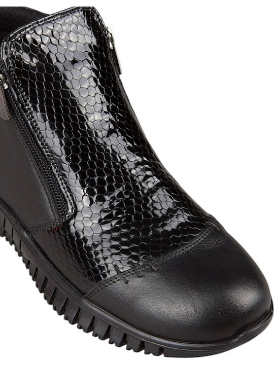 Leder Damen Stiefeletten Schwarz