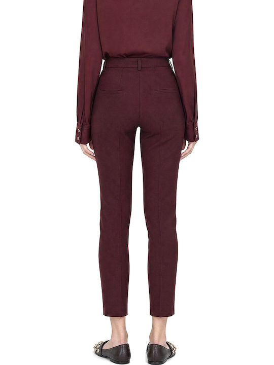 MY T Women's Fabric Capri Trousers with Elastic in Slim Fit Burgundy