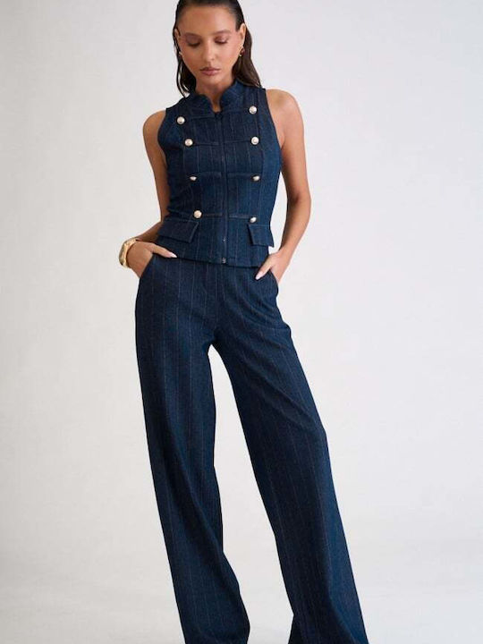 Women's Dark Blue Set with Striped Trousers