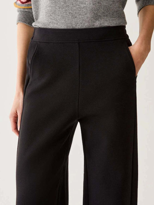 Women's Fabric Trousers with Rubber Band in Straight Leg Style Black