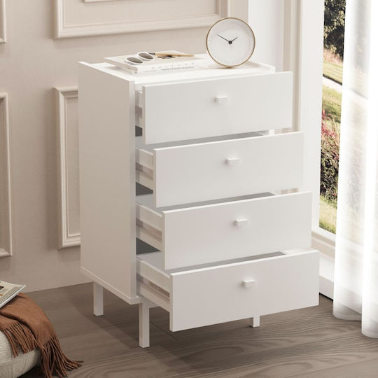 Wooden Bedroom Chest of Drawers Luke with 4 Drawers White 48x37x80cm