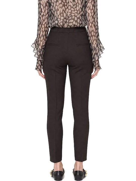 MY T Women's Fabric Capri Trousers with Elastic in Slim Fit Brown
