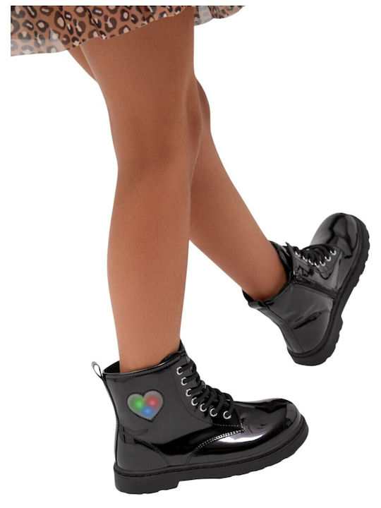 Kinderstiefel aus Lackleder mit Schnürsenkeln Schwarz