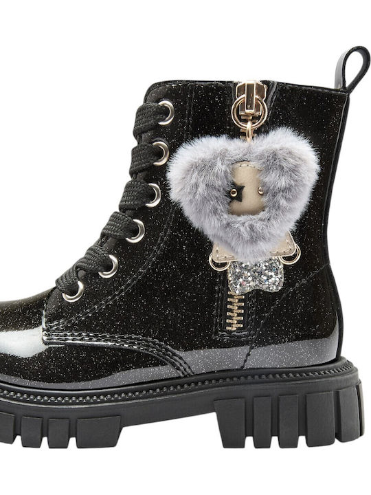Kinderstiefel aus Lackleder mit Schnürsenkeln Schwarz