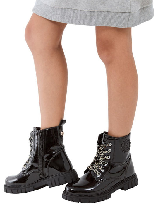 Kinderstiefel aus Lackleder mit Reissverschluss Schwarz