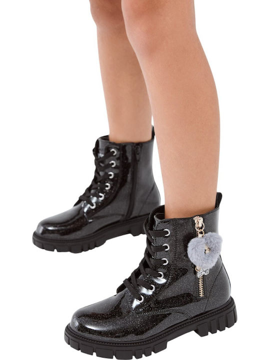 Kinderstiefel aus Lackleder mit Schnürsenkeln Schwarz
