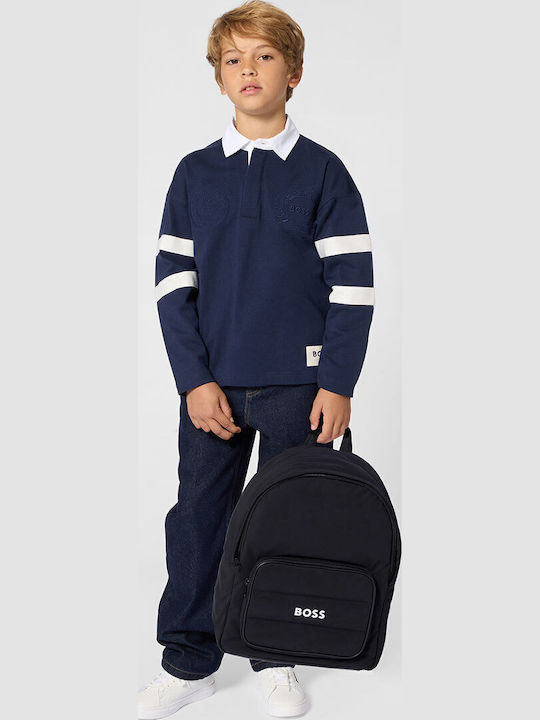 Kids Long-sleeved Polo Navy Blue With White Collar