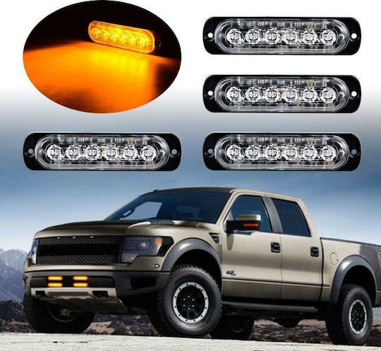Led Strobe Προειδοποιητικό Φως 6 Led 6w 12v/24v 18 Λειτουργίες – Yellow Amber