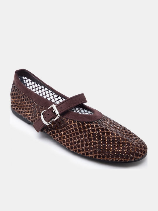 Damen Ballerinas Spitz zulaufend Braune