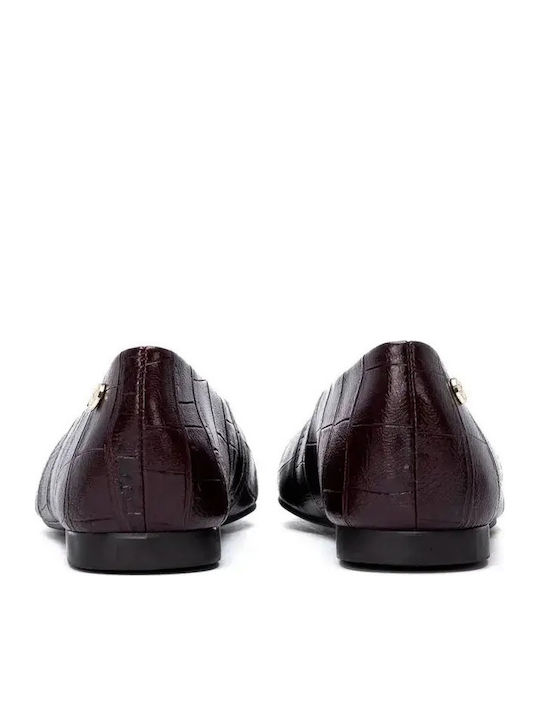 Leder Damen Ballerinas Spitz zulaufend Tierdruck Burgundisch
