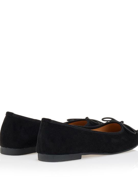 Suede Women's Ballerina Shoes with Strap Buckle Black