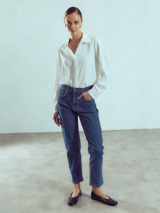Celestino Women's Jeans Mom Fit Trousers Dark Blue