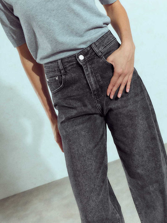 Celestino Women's Jeans Barrel High Rise Loose Fit Dark Grey
