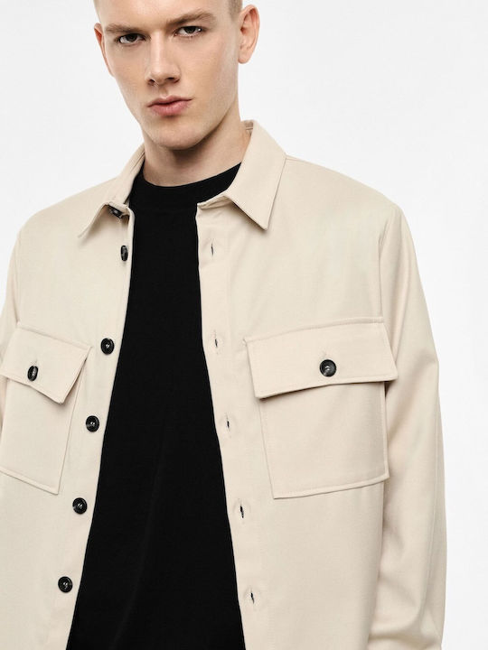 Long Sleeve Overshirt in Regular Fit Beige
