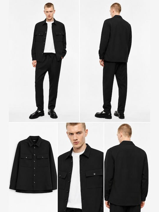 Long Sleeve Overshirt in Regular Fit Black