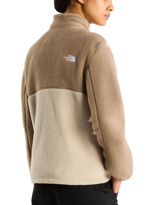 Yumiori Voll Fleece Damen Strickjacke mit Reissverschluss Beige