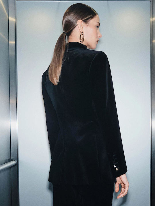 Marella Damen Samt Blazer Schwarz