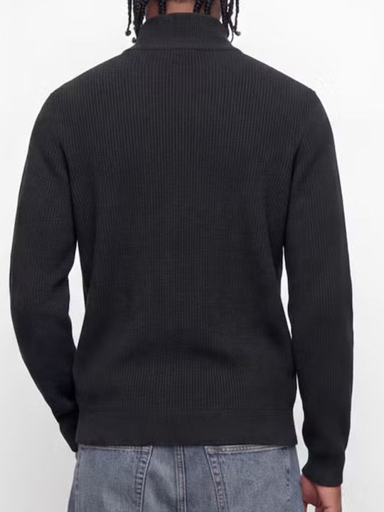 Herren Gestrickte Fleecejacke Schwarz