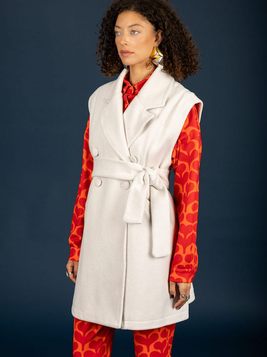 Ärmellose Damen Strickjacke Ecru