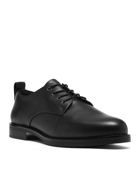 Lace Δερμάτινα Γυναικεία Oxfords σε Μαύρο Χρώμα