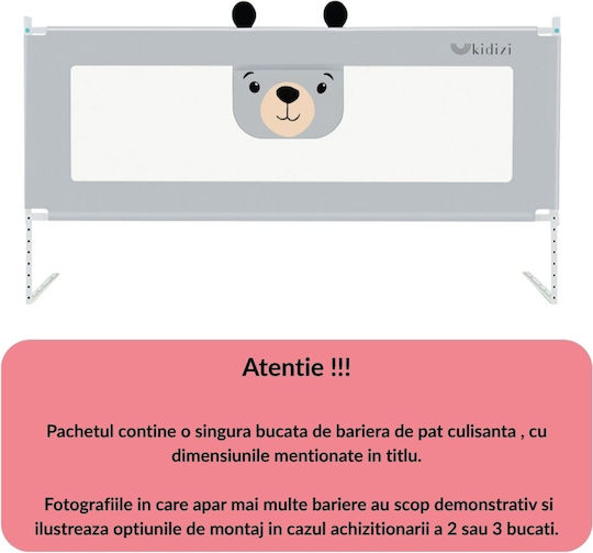Kidizi Bară de Protecție pentru Pat Pliabilă din Material Textil în Culoare Gri 140 cm