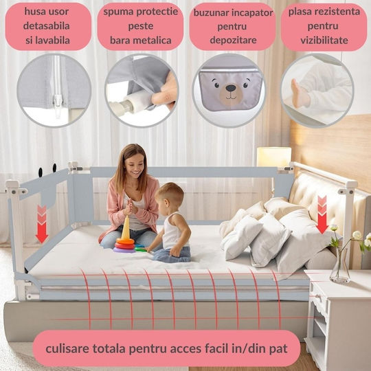 Kidizi Bară de Protecție pentru Pat Pliabilă din Material Textil în Culoare Gri 160 cm