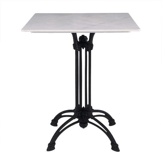 Sintered Stone Square Kitchen Table With Ceramic Surface White Marble 70x70x73.5cm E107,1ST