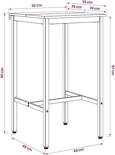 Sonoma Oak Square Bar Table Wooden with Metal Frame Sonoma 52x52x90cm