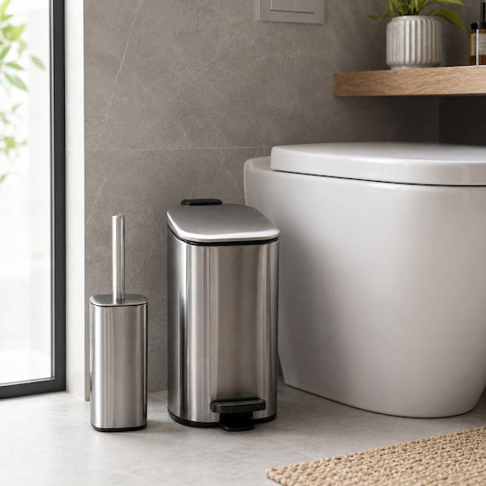 MRShome Metallisches Badezimmer Mülleimer & Bürsten Set 6lt Silber