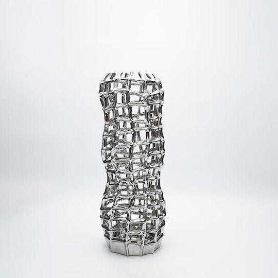 Ceramic Silver Vase 17x17xH44cm