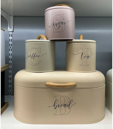 Set 4 Crem Metallische Lebensmittelgläser 3 Boxen Tee Kaffee Zucker 32x15x16cm Φ11x13cm
