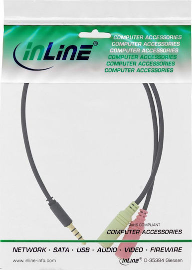 InLine Audio Cable 3.5mm Male - 2x 3.5mm Female Black 2m with Gold Plated Terminals 99302K