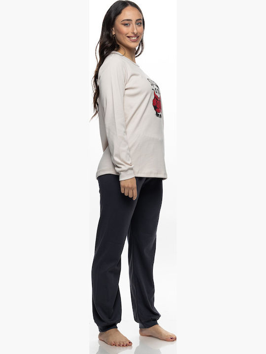 Galaxy Galaxy Damen Schlafanzug & Pyjamas Winter Ecru/Anthrazit