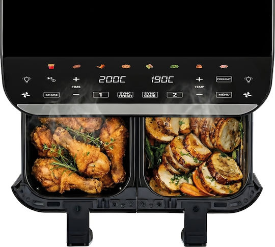 Tesla Electronics AirCook DualHeat QD464 XXL Heißluftfritteusen mit Doppelter Abnehmbarer Behälter 9lt Schwarz