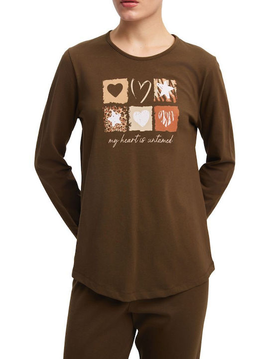 Minerva Minerva Damen Schlafanzug & Pyjamas Winter Baumwollene Braun