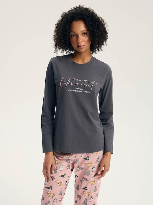 Henderson Henderson Damen Winter Schlafanzug Set Graphit