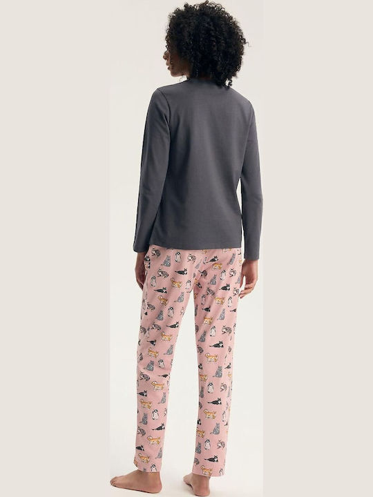 Henderson Henderson Damen Winter Schlafanzug Set Graphit